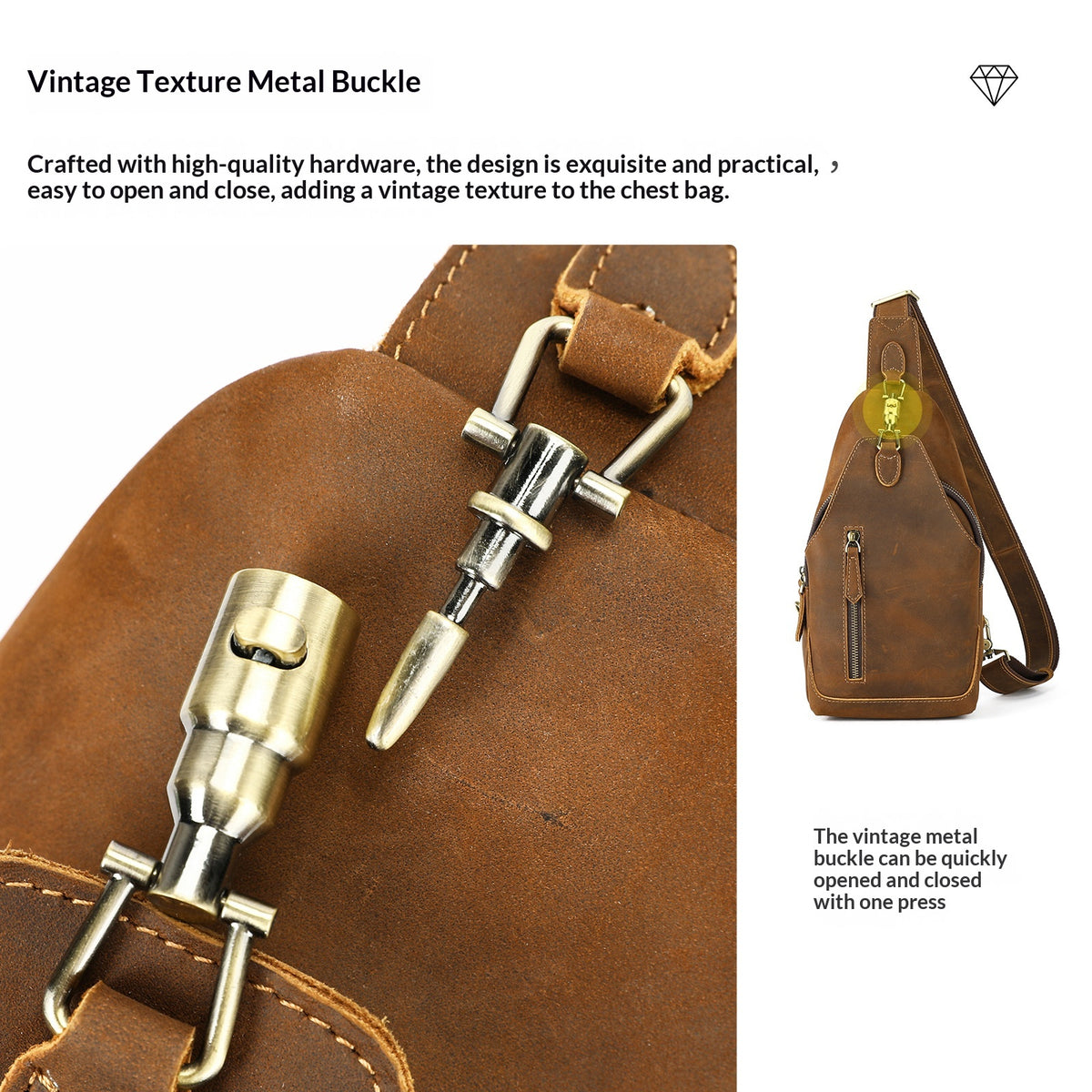 Ma Pi Mens Coffret sac en cuir véritable Vintage Lock-Clasp Avant Pack élégant Commuter devrait