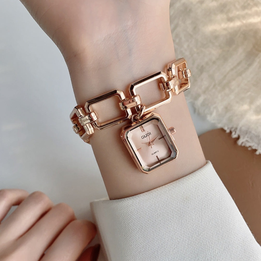 Femmes Montre décorative avec pendentif carré et style bracelet