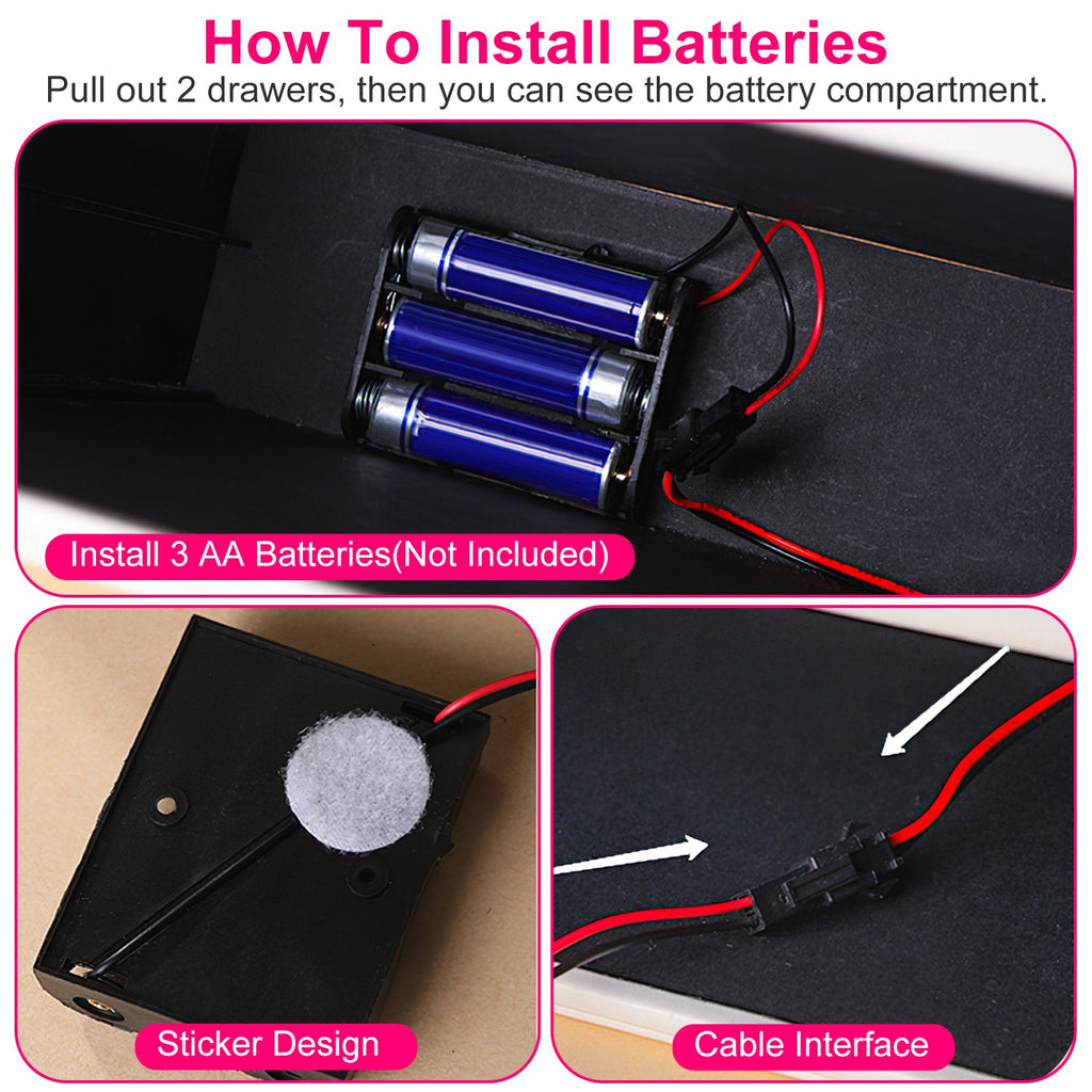 1 Set Boîte à bijoux avec miroir LED 3 plan Organisateur de bijoux avec 2 tiroirs PU
