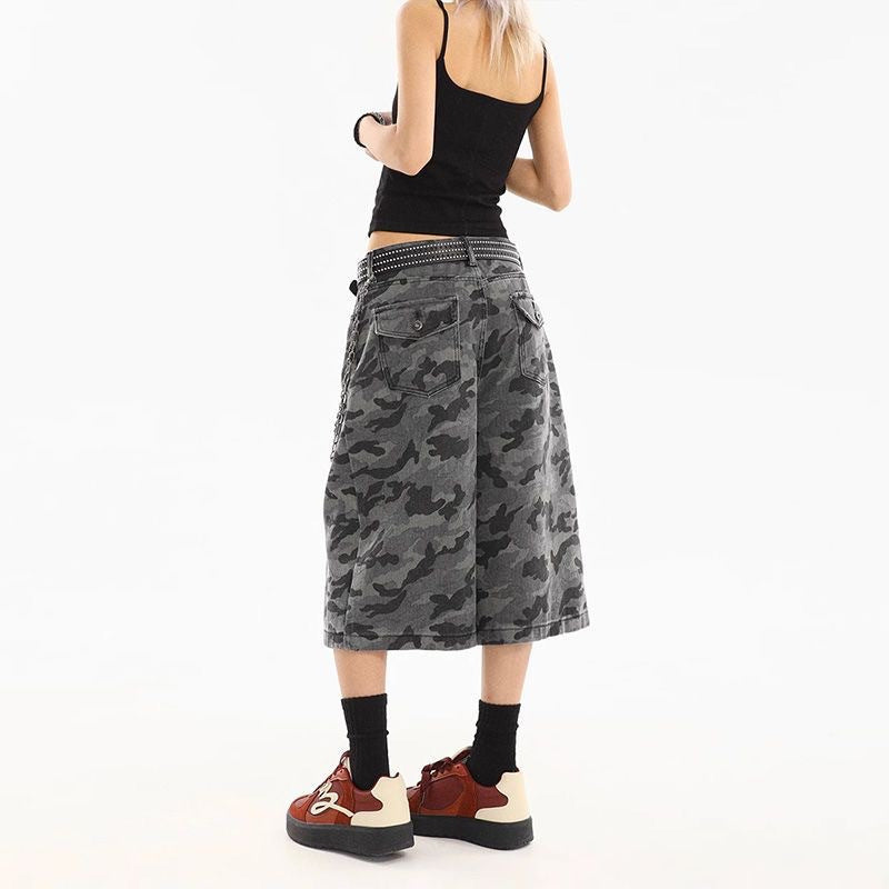 Short de denim retro Camouflage pour femmes