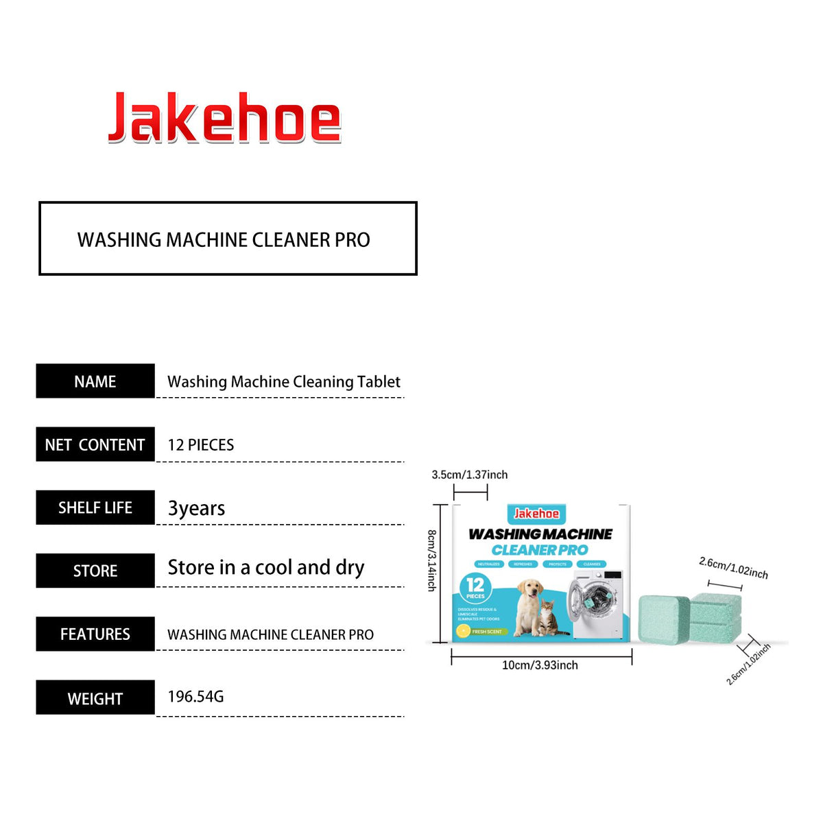 JAKEHOE Comprimés de nettoyage de machine à laver