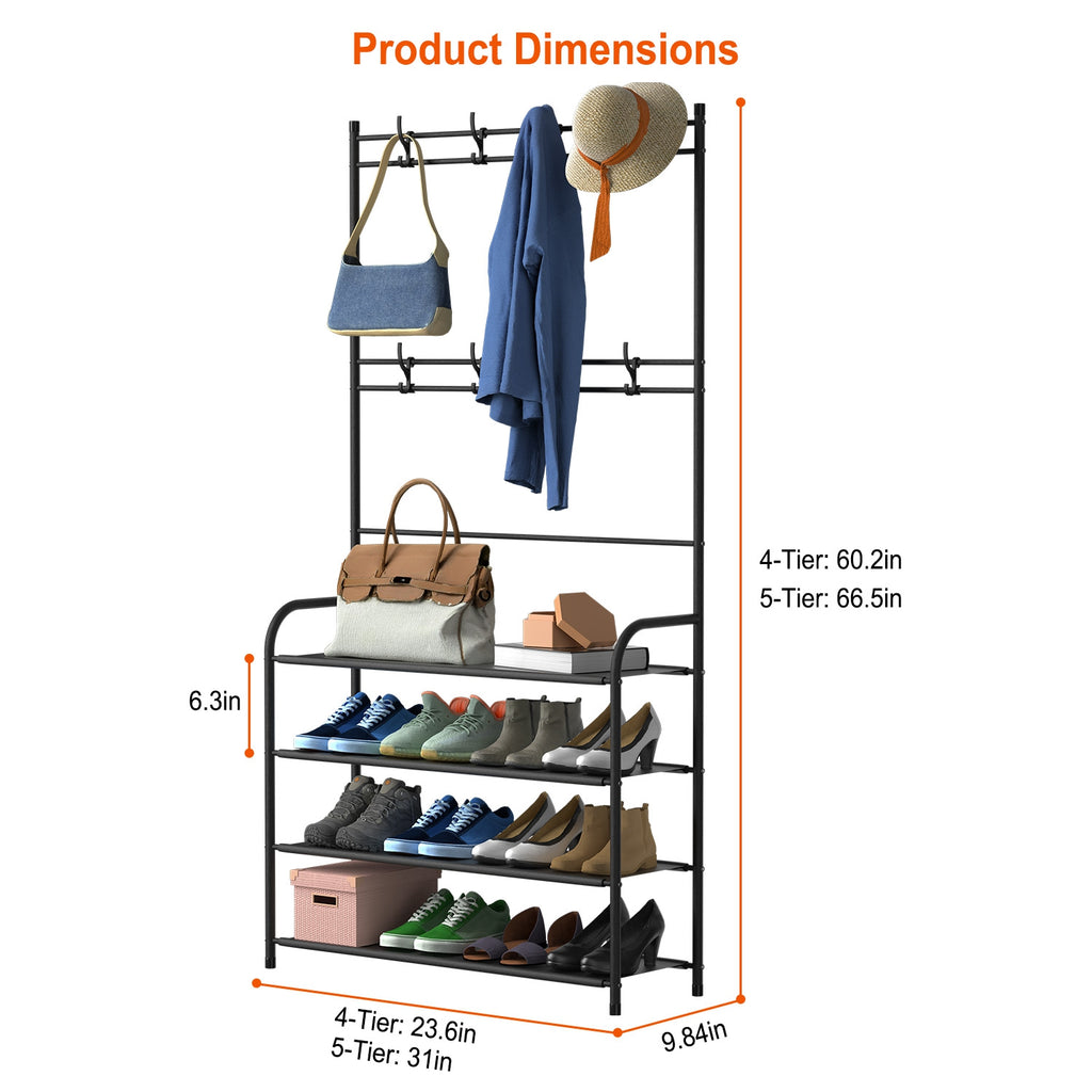 Chapeau d'entrée Chapeau étagère de stockage de chaussures 5 Tier Rack de chaussures Garment d'arbre de hall autonome