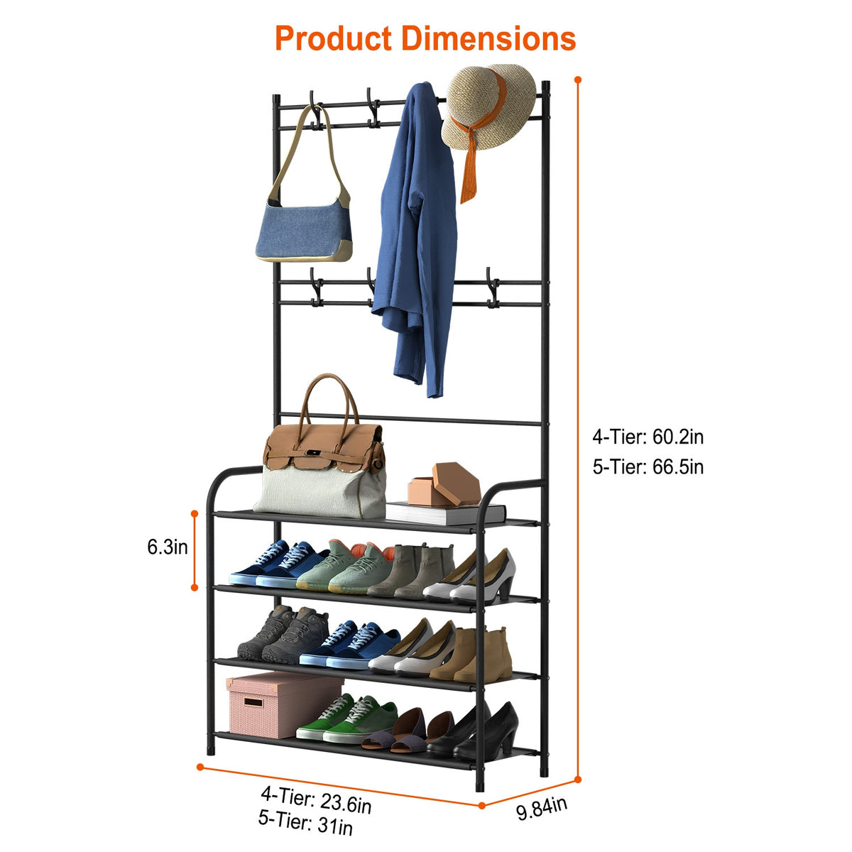 Chapeau d'entrée Chapeau étagère de stockage de chaussures 5 Tier Rack de chaussures Garment d'arbre de hall autonome