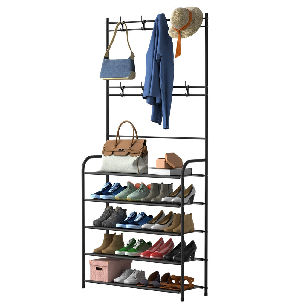 Chapeau d'entrée Chapeau étagère de stockage de chaussures 5 Tier Rack de chaussures Garment d'arbre de hall autonome