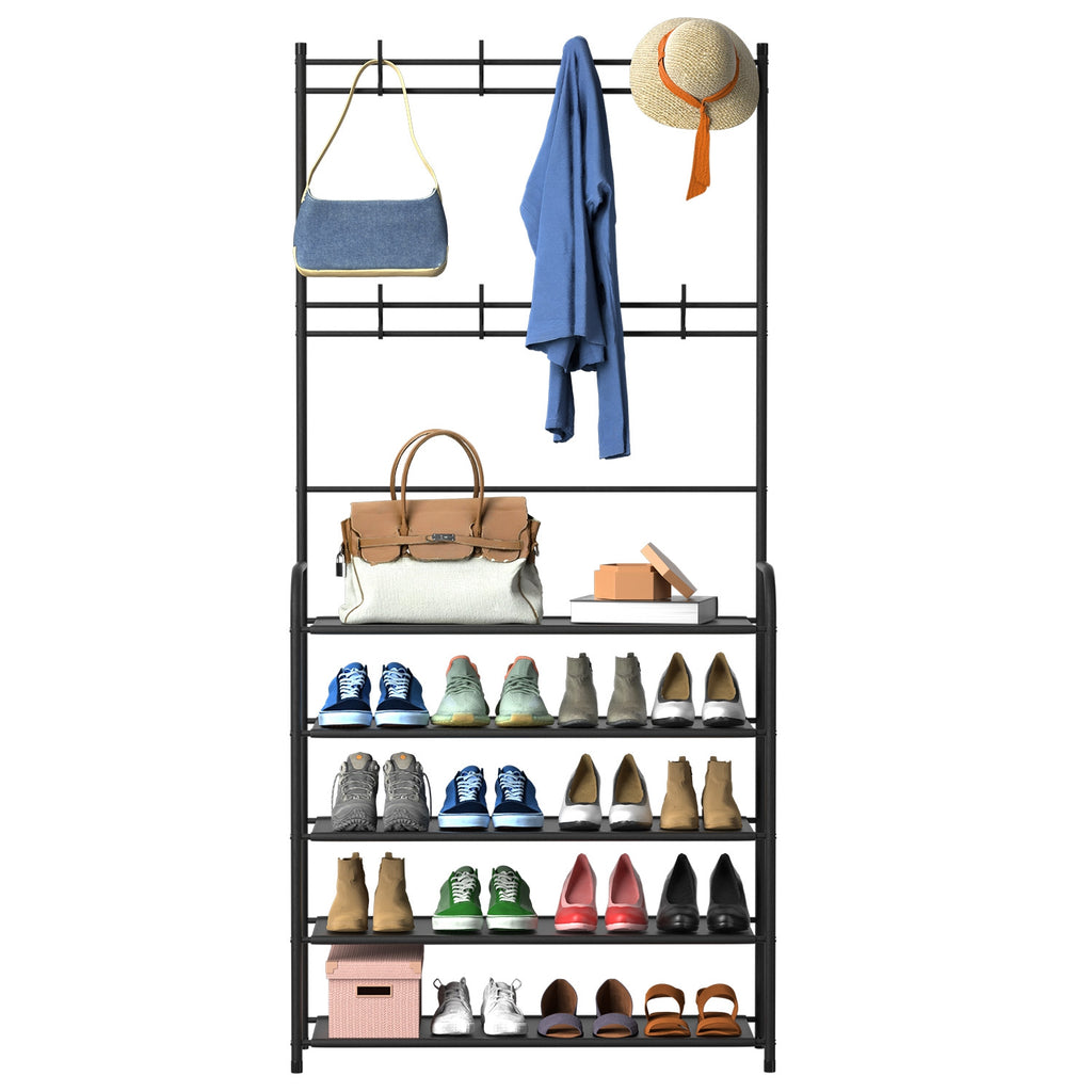 Chapeau d'entrée Chapeau étagère de stockage de chaussures 5 Tier Rack de chaussures Garment d'arbre de hall autonome