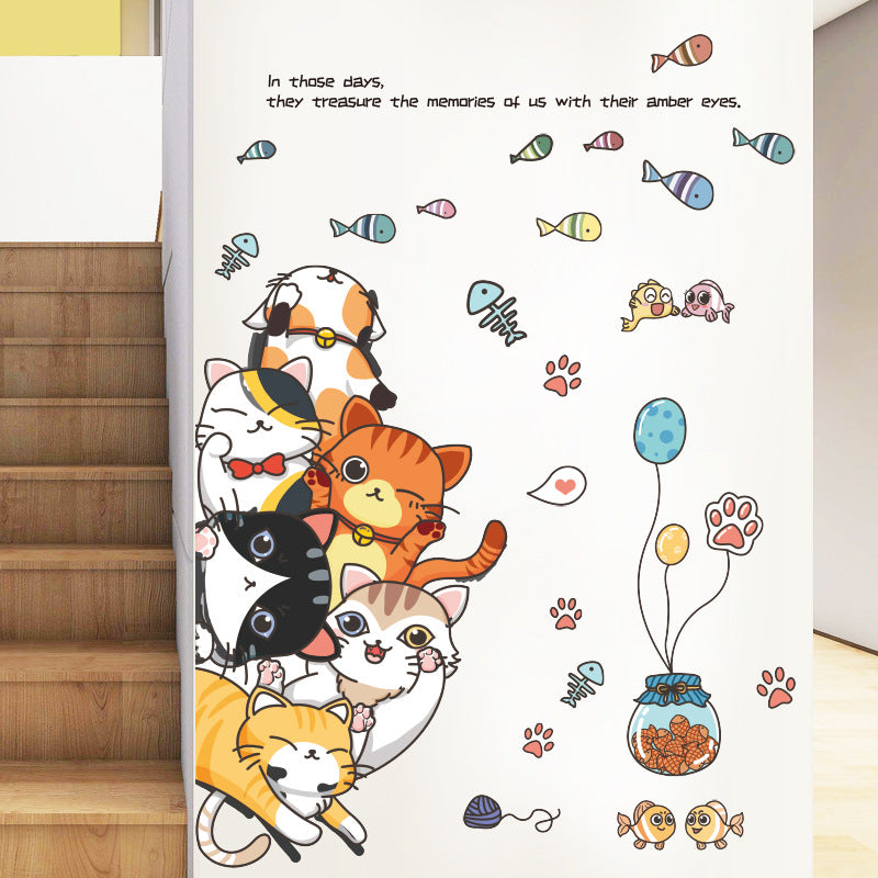 Cat Jiaraohan Chambre pour enfants Chambre à coucher Sticker de porte décoratif