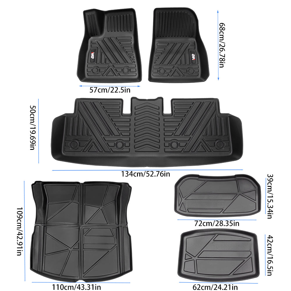 Tapis de sol TPE pour Tesla modèle 3 2023- 6 PCS imperméable à l'eau en plein milieu