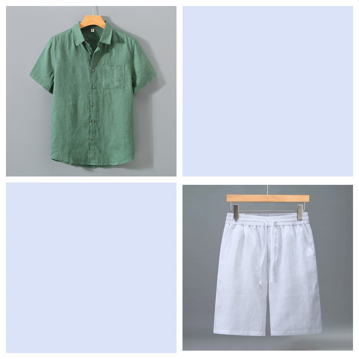 Short en lin pur pour homme et ensemble de chemises à manches courtes - Outfi léger décontracté d'été