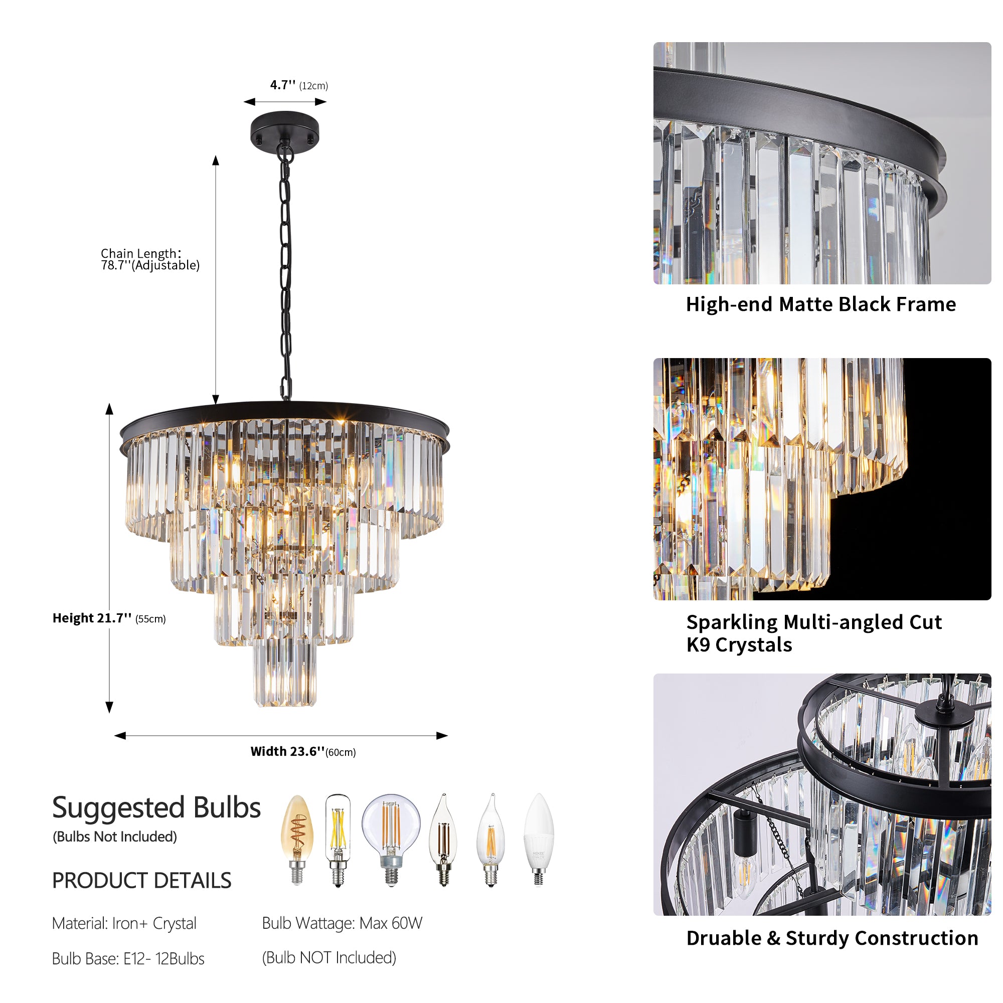 (Même que W1340P188542/L5007-600-B) 24" Cristal contemporain Moderne Chandeliers Cristal Cei