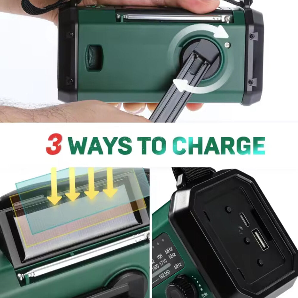 10 0 0 0mAh Vent vers le haut de la radio solaire Cran d'urgence FM AM USB Chargeur Led Torch UK