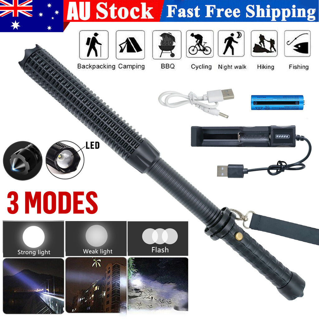 Baseball LED Flashlight Zoom Rechargeable Torch Spotlight Emergency Security Work Light 3