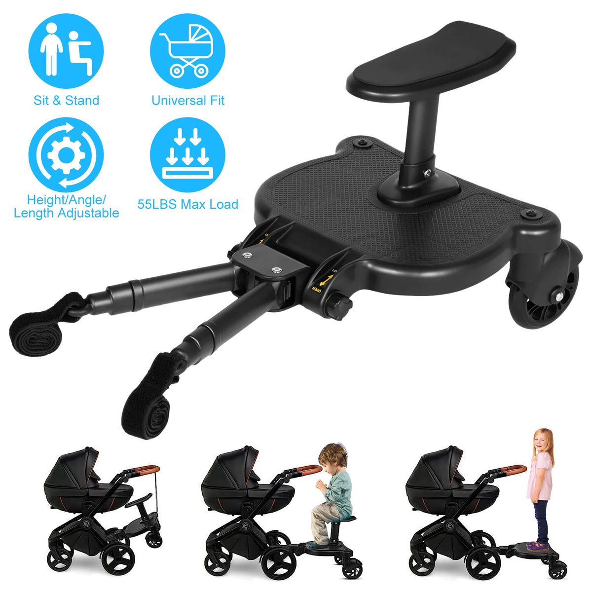 1Pc 2 En 1 Universal Stroller Board Sit & Stand Buggy Wheeed Board Toddler Stroller Attac