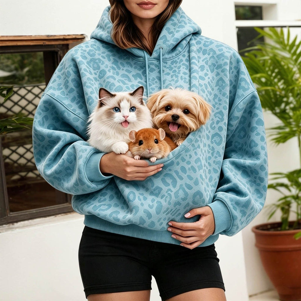 Autumn European and American Leopard Print Pet Hoooded Oversized Drawstring Pu à manches longues