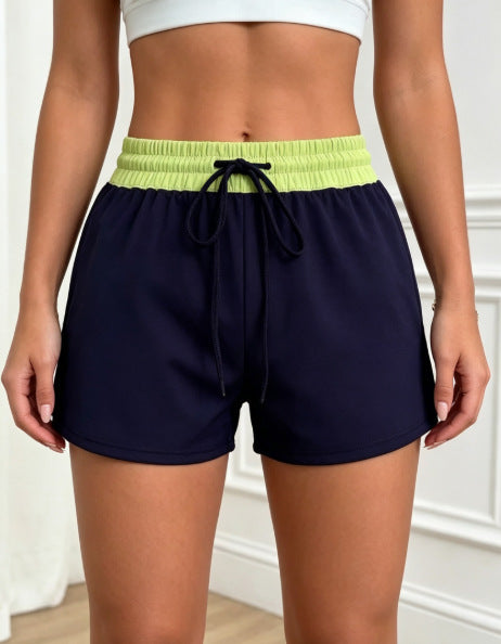 Couleur Block Waistband Drawstring Athletic Shorts