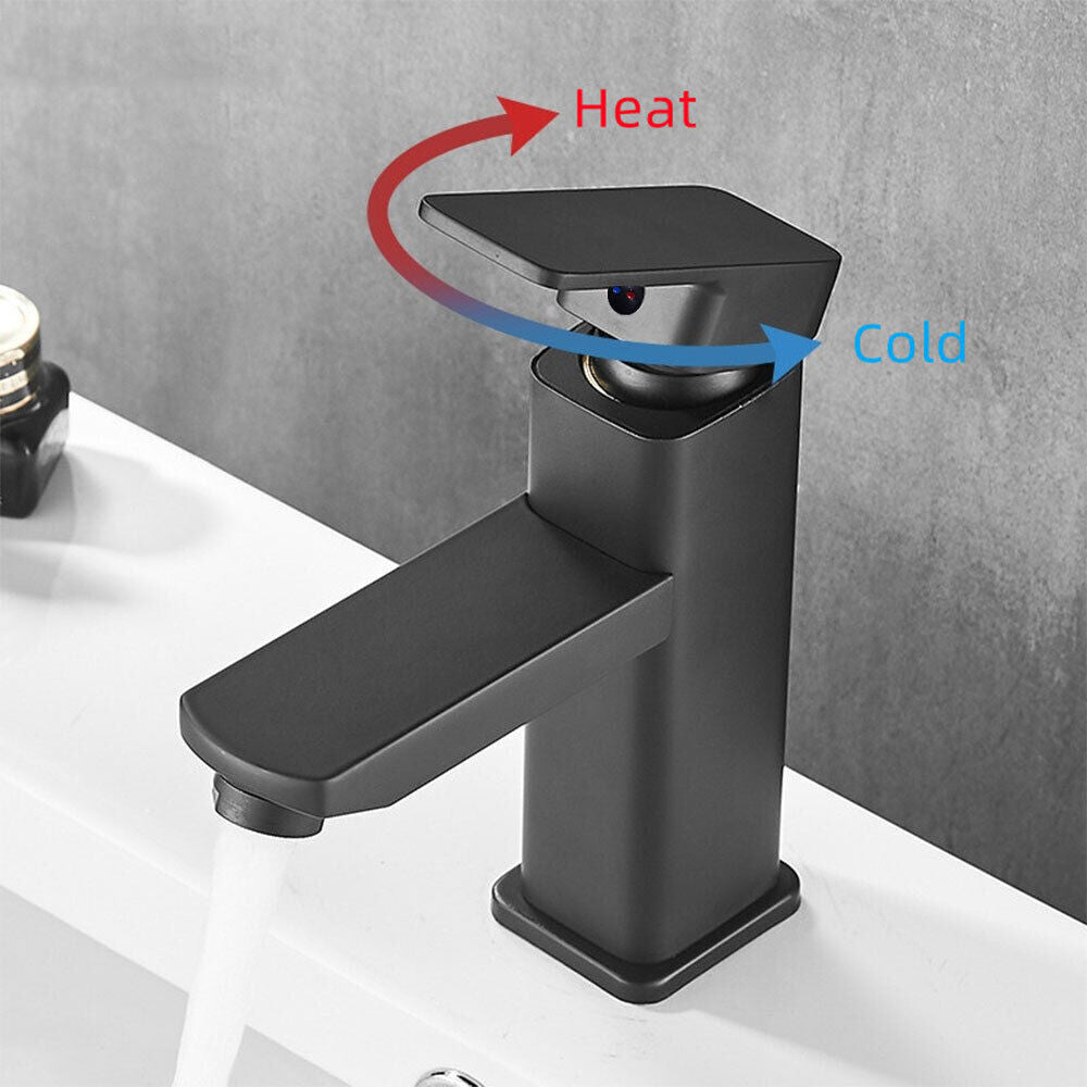 Black Square Waterfall Cloakroom Large Basin Mixer Tap Sink Mono Salle de bains & Waste