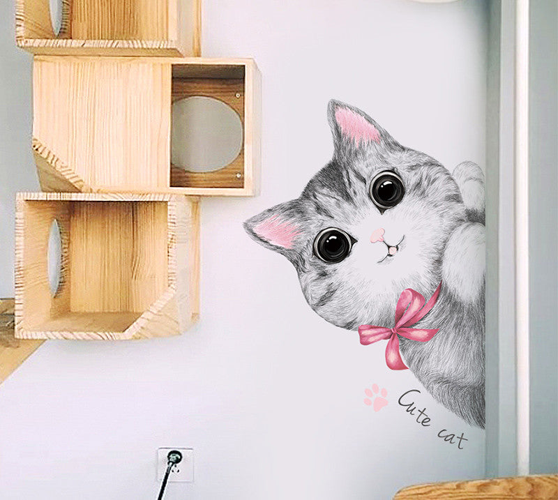 Stickers Armoire Cat Cartoon Stickers Décoration de chambre Créative Stickers Mur Litter Cat