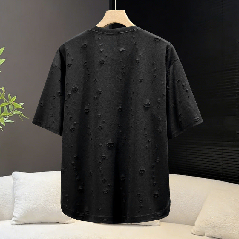 T-shirt à col d'équipage de style Américain pour hommes Baggy avec détails et toile respirante