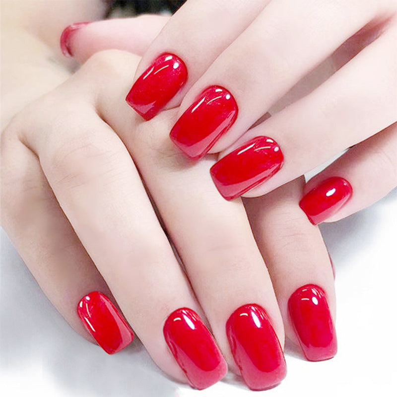 Set de manucure mode 24 pièces rouge fauché long carré Nail Pure Color Design