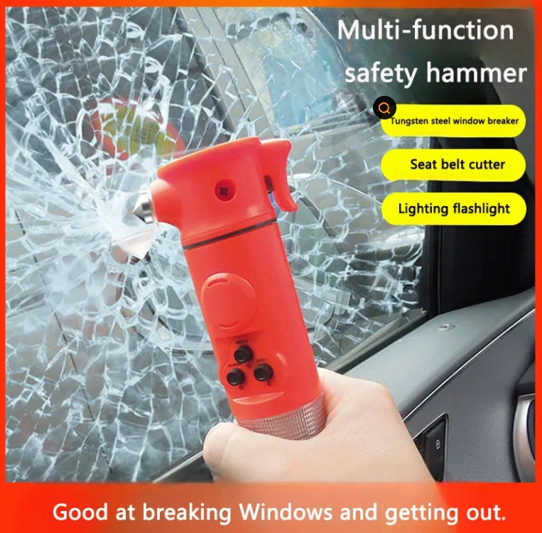 Hammer multifonctionnel rouge et jaune pour la sécurité automobile avec lampe de poche