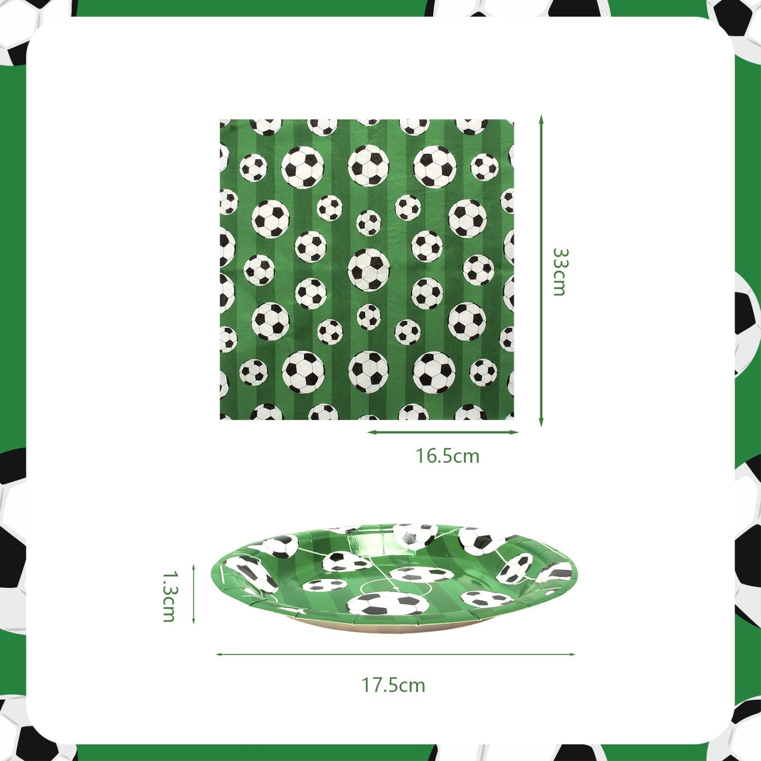 40 serviettes avec motifs de soccer et 40 plaques avec motifs de soccer