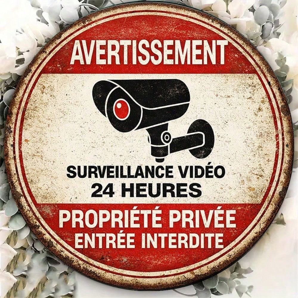 Vintage 24 heures de surveillance vidéo ronde Pas de panneau de passage