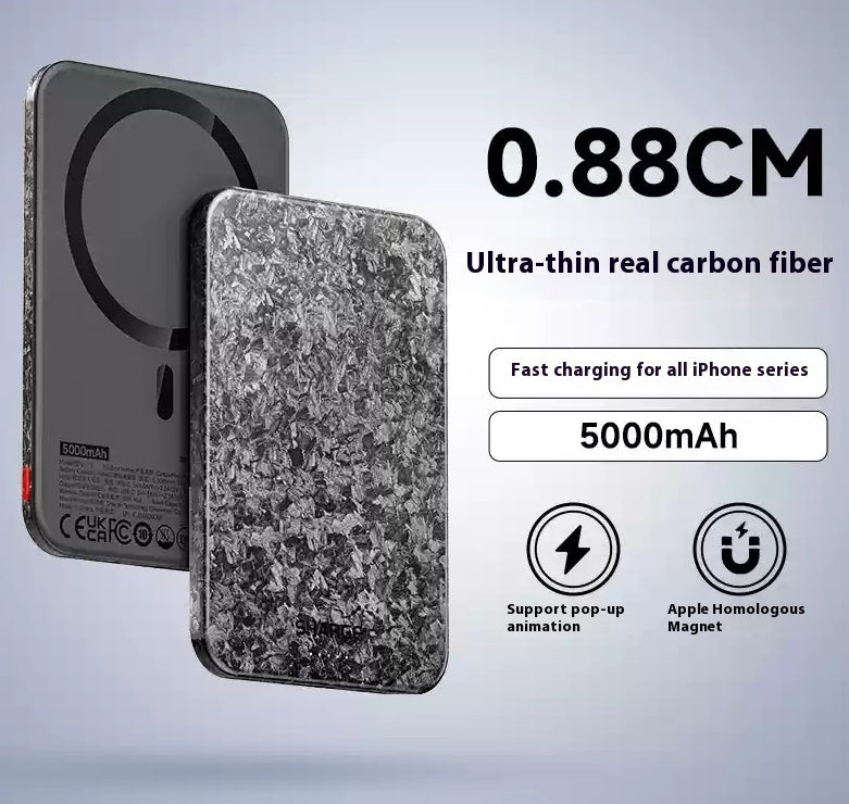 15W Banque d'alimentation magnétique sans fil fibre de carbone Magsafe Alimentation mobile