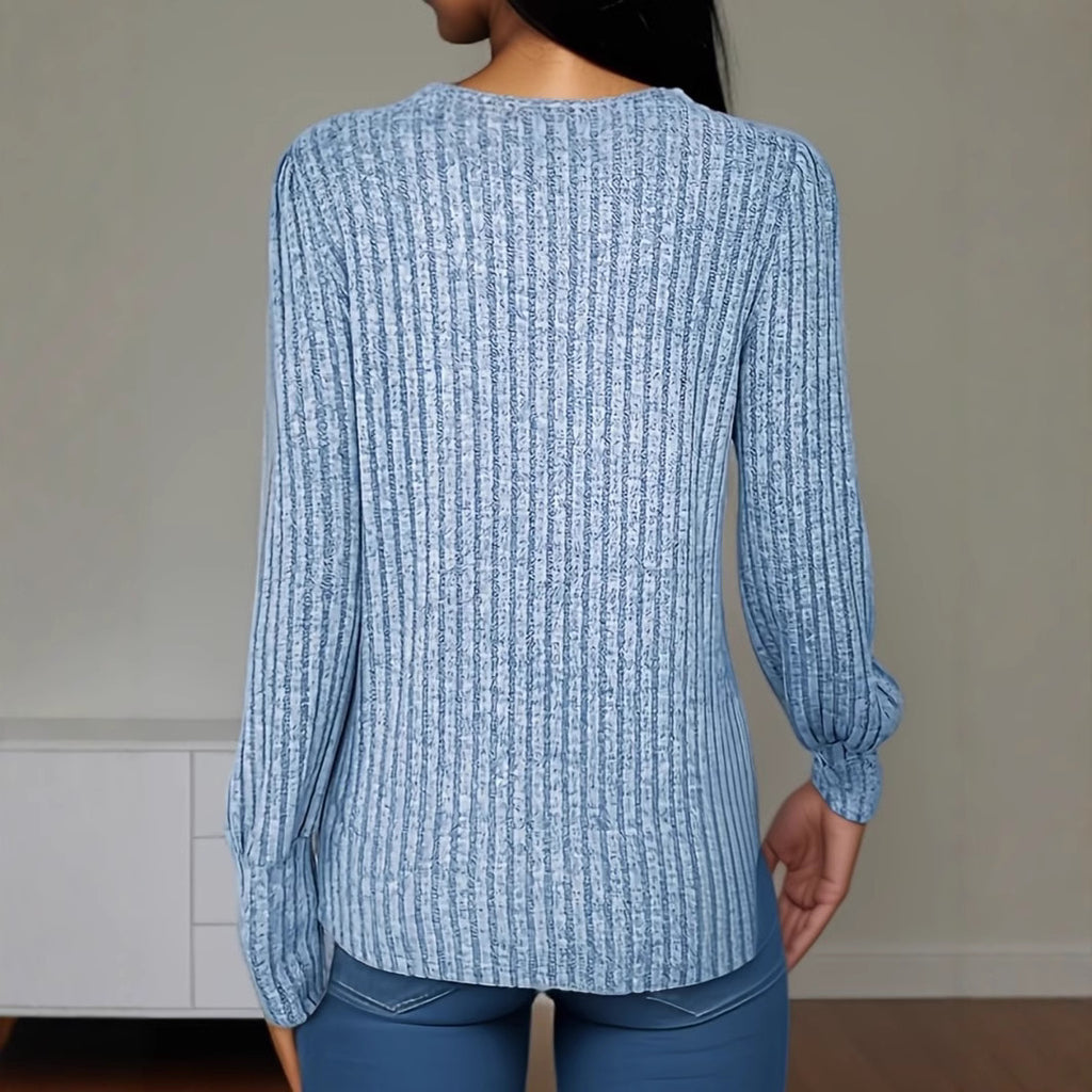 Autumn Solid-color Dentelle jumelée Col rond Top féminin à manches longues