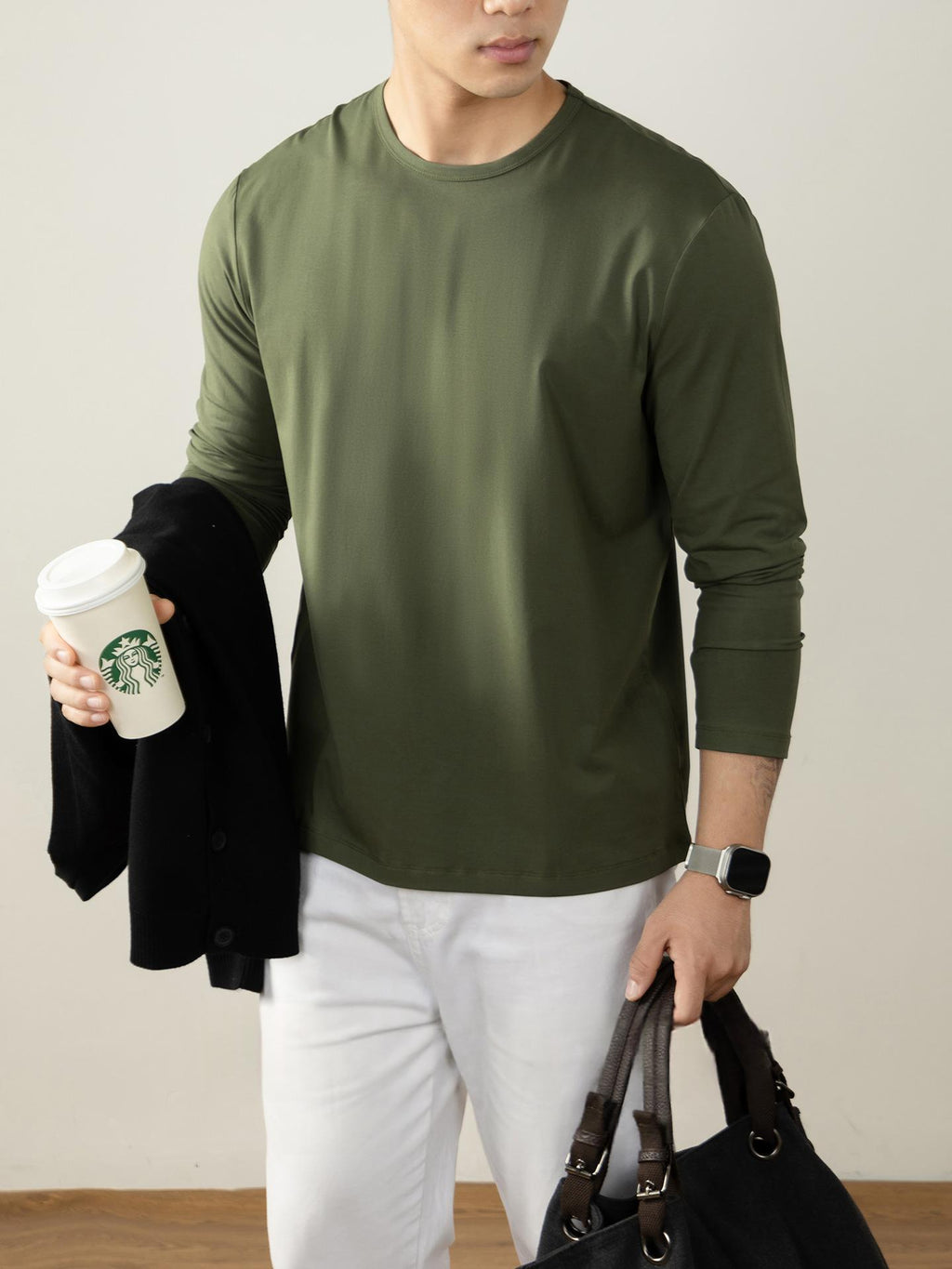 T-shirt en coton à manches longues Langan Modal pour hommes
