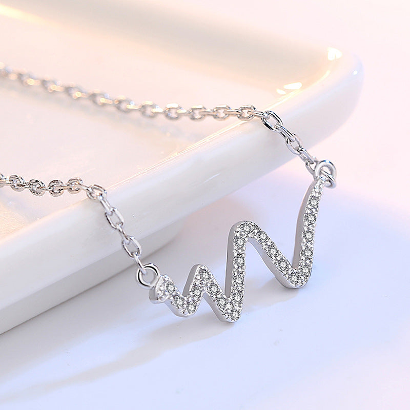 Collier en argent Collier de foudre coréen Femme simple ECG Décodage Collier court Clavic