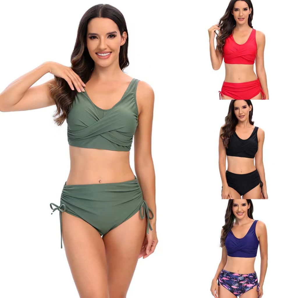 Robe de bain bikini bicolore bicolore sans dos en deux parties