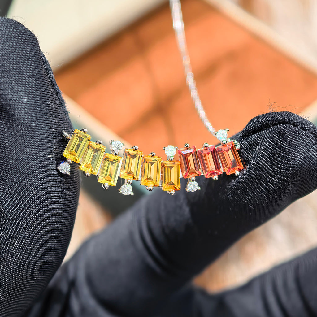 S925 Argent Sterling Rectangle Rainbow Lab-Grown Gemstone Collier 45cm Platinum plaqué Wi