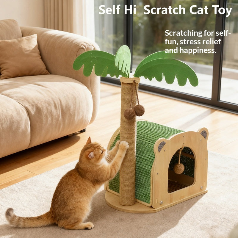 Bois de coco Lit de chat et cadre d'escalade Combo avec plate-forme de saut