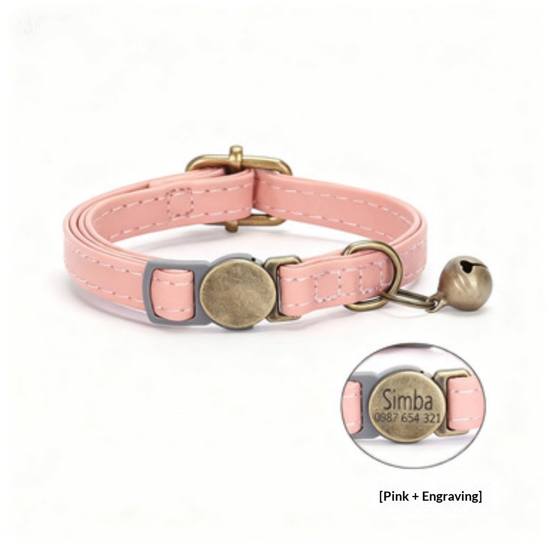 Durable Retro Style Leather Cat Collar