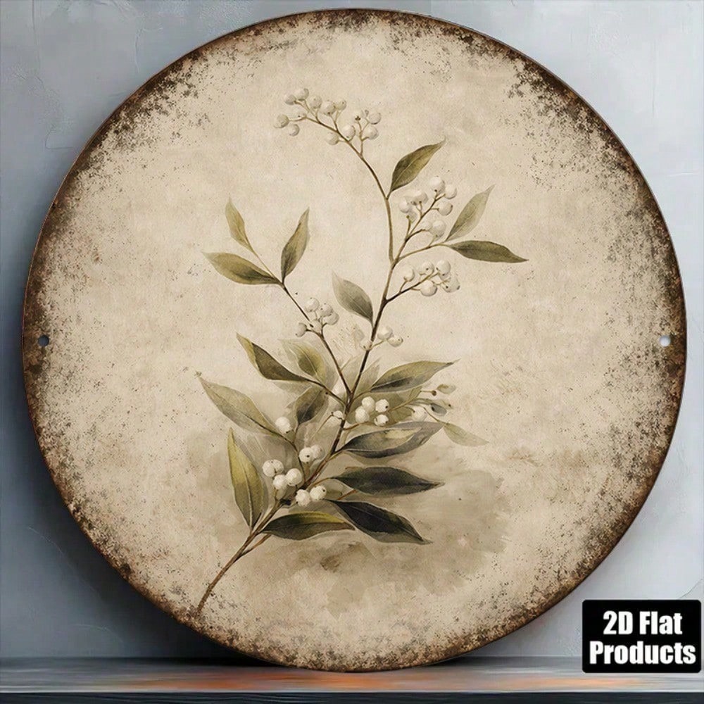 8x8in Vintage Botanical Round Sign Plant Flower Wall Decor