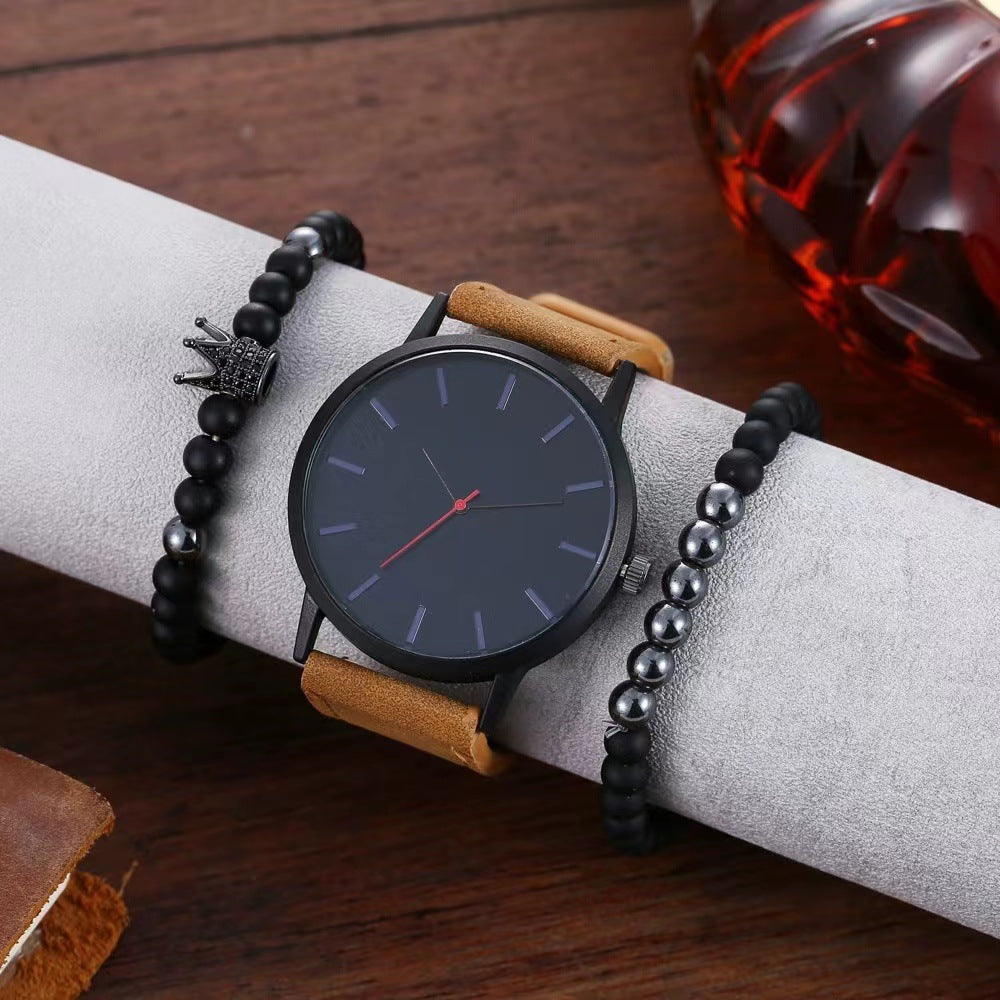Grande Cadran Homme Casual Simple Scale Frosted Ceinture Quartz Montres Crown Bracelet