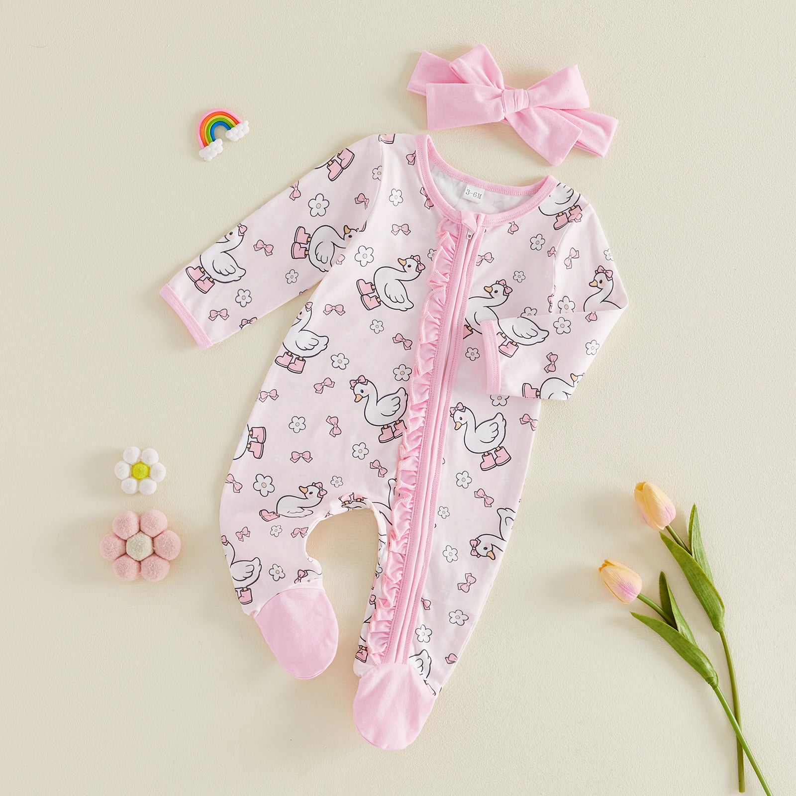 Bande de tête de style mince de Romper devant zippé imprimé floral