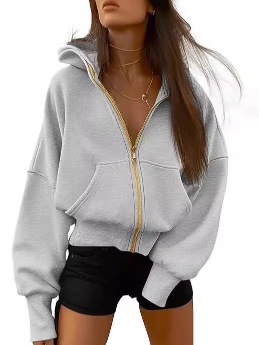 Automne Hiver Femme Mode Zipper à capuche manches longues Short Sportswear Casual Hood