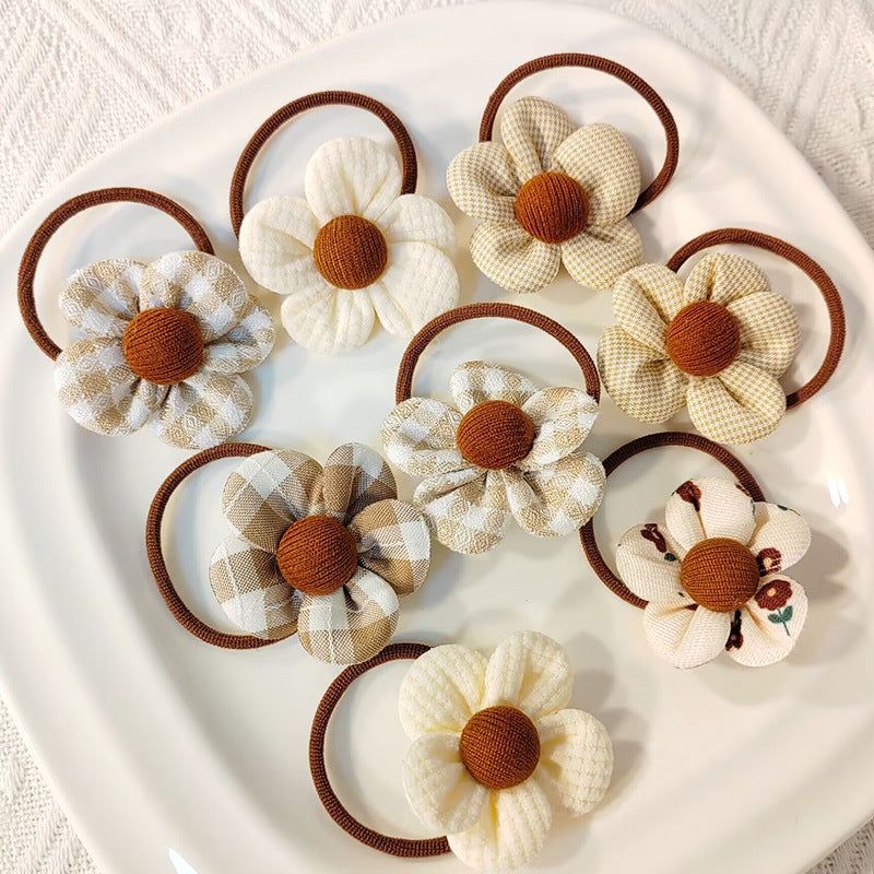 Lait Coffee Color Hair Ties pour les filles - Floral Pattern Bandes de cheveux élastiques Set pour la queue de cheval