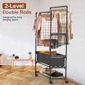 1Pc Double Rods Garment rack avec sac de rangement Portable rack de vêtements avec étagères verrouillables