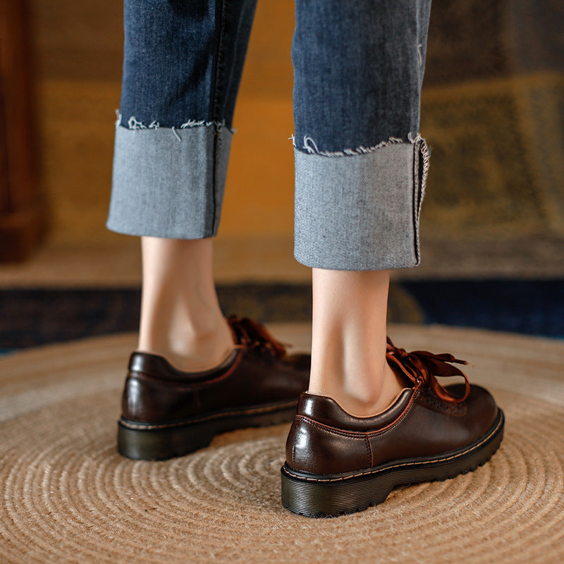 Femmes Rétro en soie Dentelle-Up Chunky-Heel Pompes