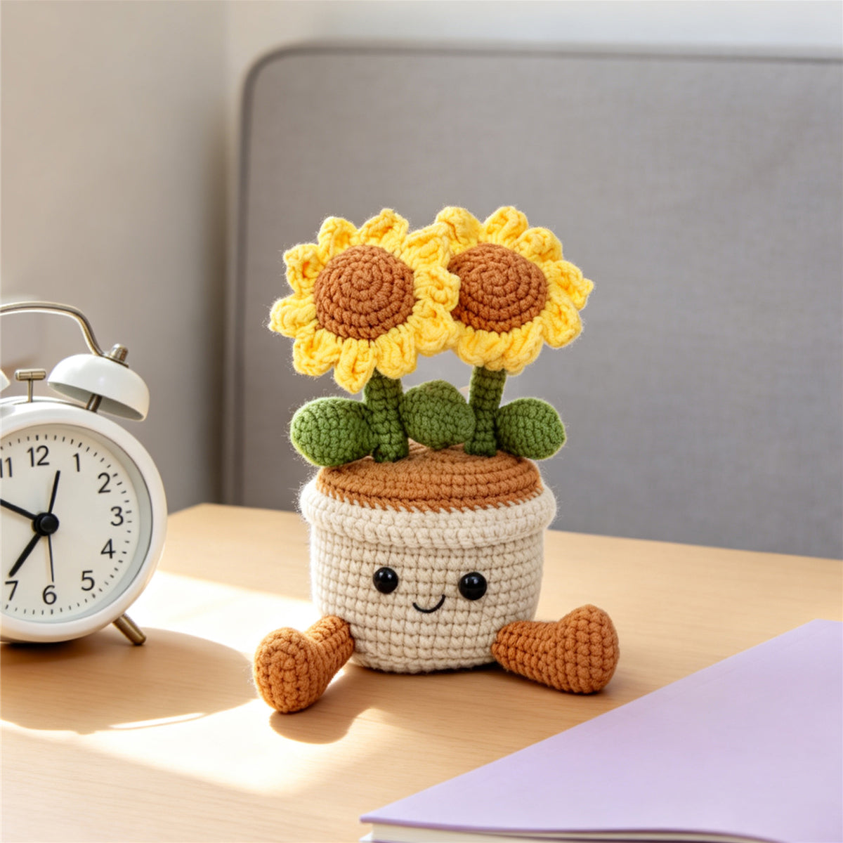Crochet fait à la main double fleur de soleil Pot ornement doux fil éternelle Crochet Blooms Avec F