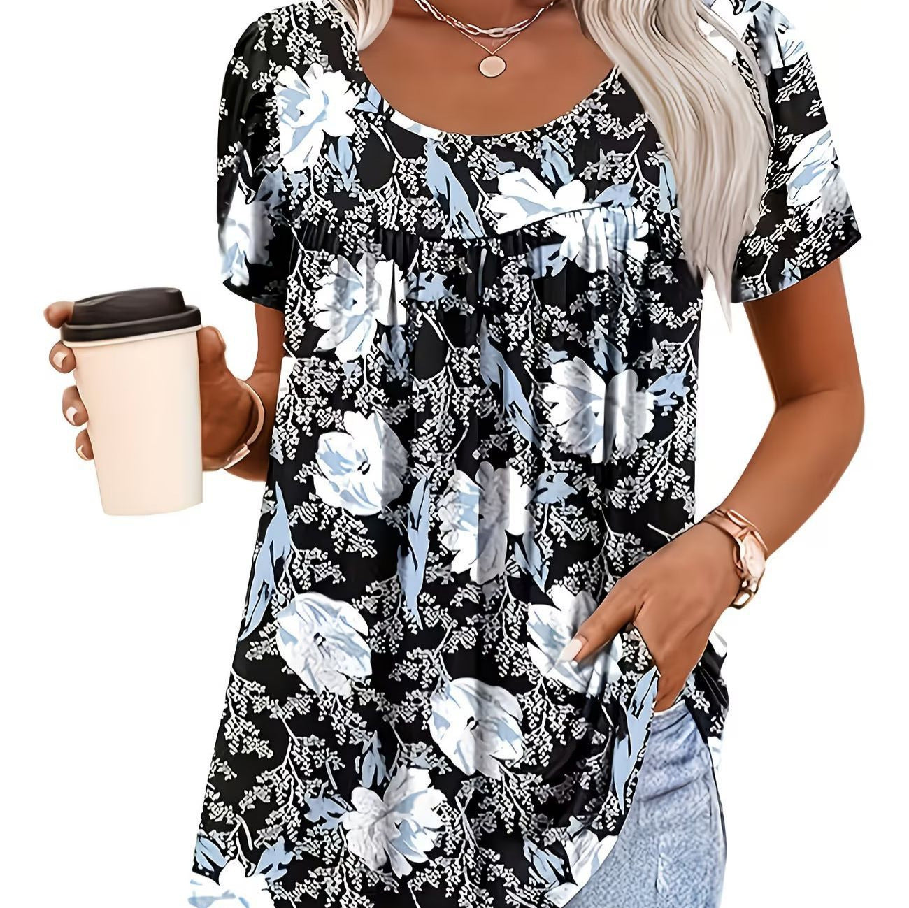 Élégante Blouse Florale à manches courtes pour femmes