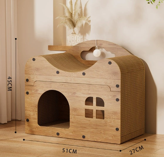 Cat bed Cat Scratching Post Vertical Wooden Sofa Corrugated Paper Cat House