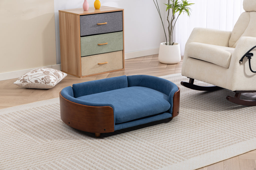 Style scandinave Lit de chien élevé Sofa Pet avec pieds en bois massif et noyer Bent Wood Bac