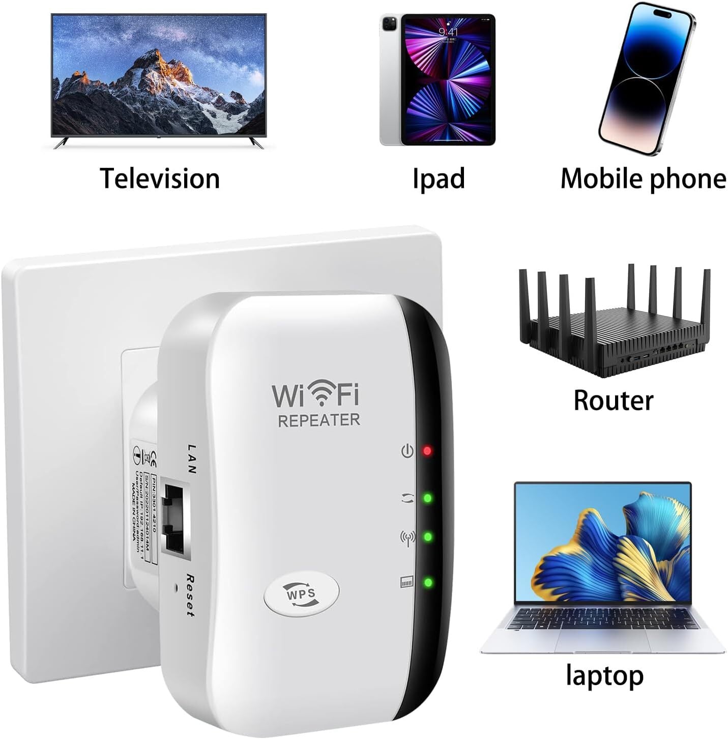 Amplificateur de signal sans fil de répéteur Wifi Enhancer réseau étendu EU US Home Router 300m T