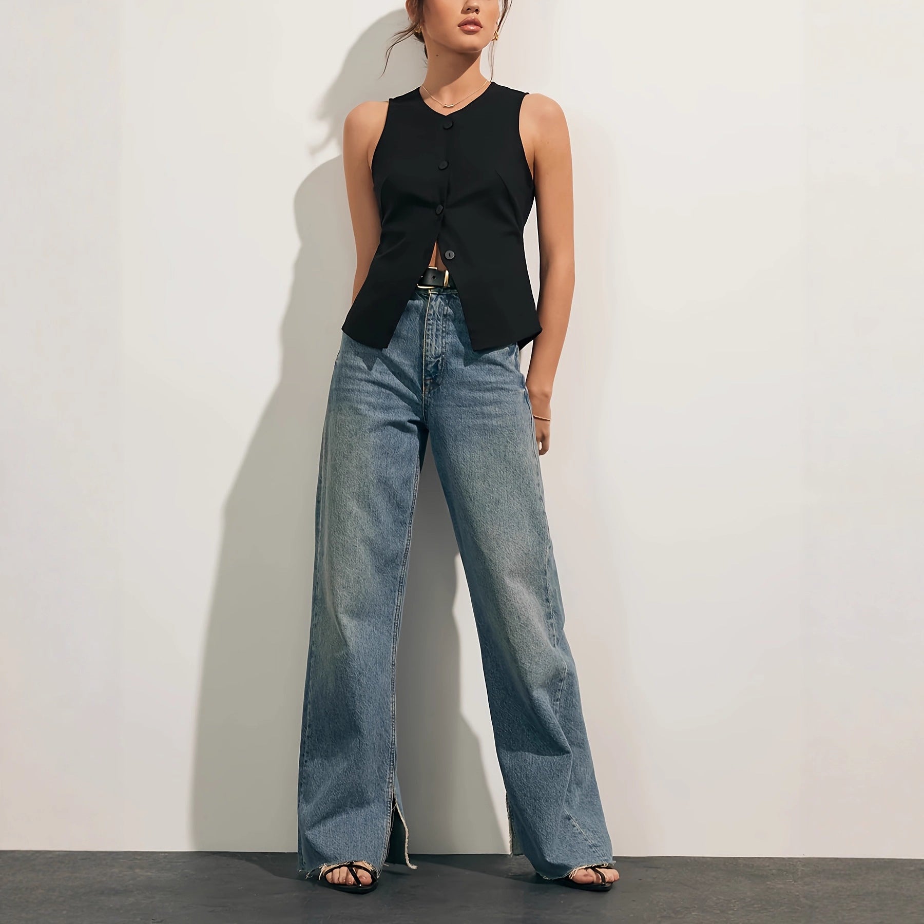 Femme Mode Casual sans manches Veste mince