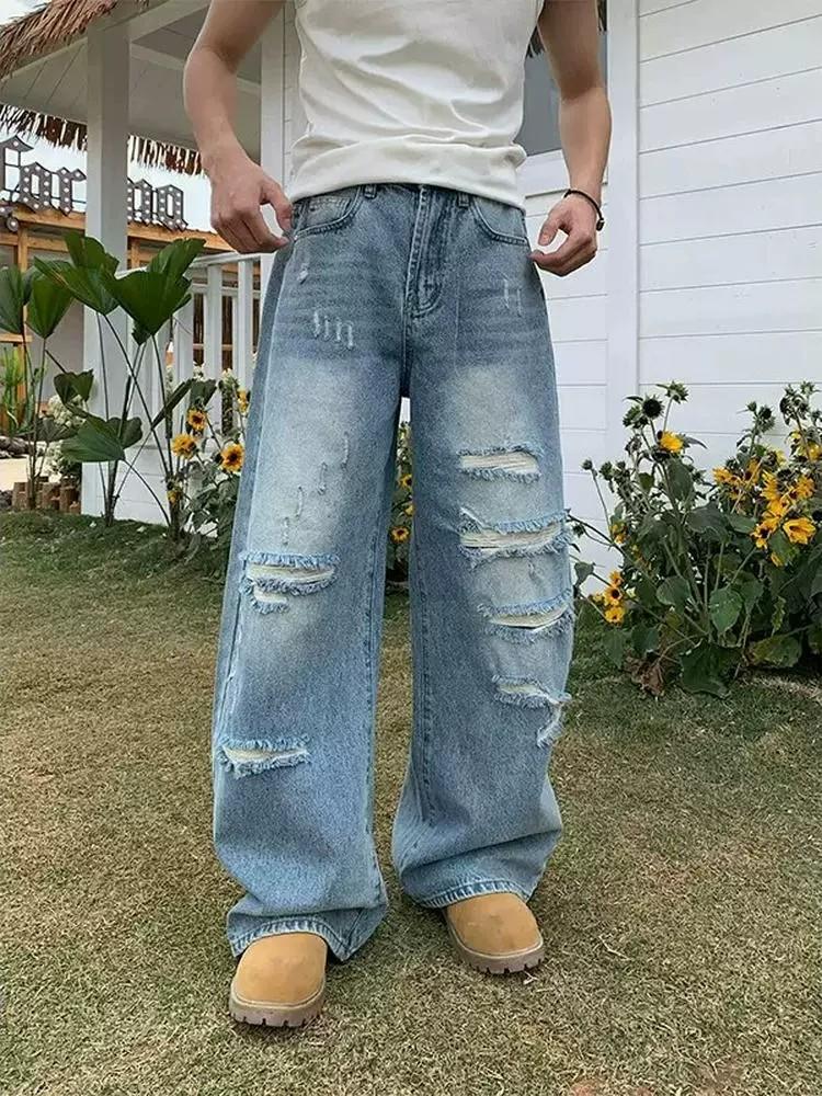 Jeans retro lavés détraqués pour hommes