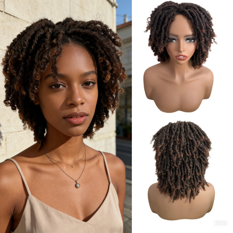 Dreadlock courte boucle pleine perruque pour les femmes haute température en soie rose Mesh bouchon