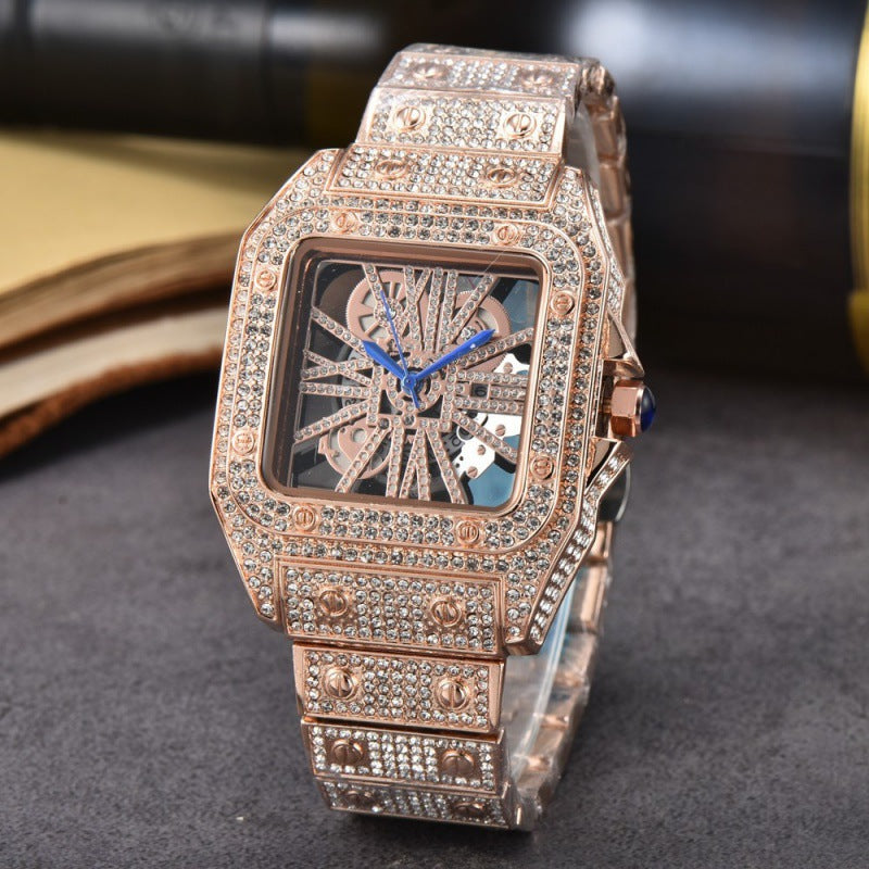 Carré bracelet en acier Mouvement à quartz incrusté de diamants