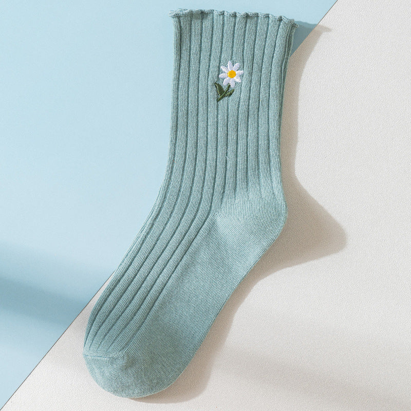 Femmes Printemps Été Chaussettes minces en coton avec bords volants